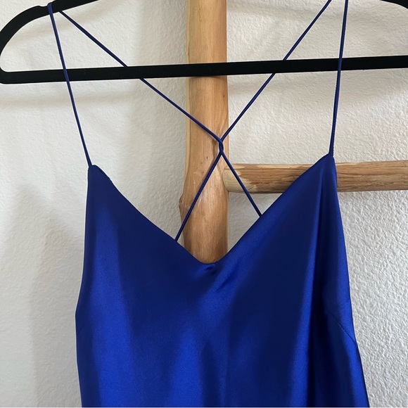 Zara Blogger Fave Satin Effect Blue Midi Maxi Cross Back Dress - Picture 7 of 12